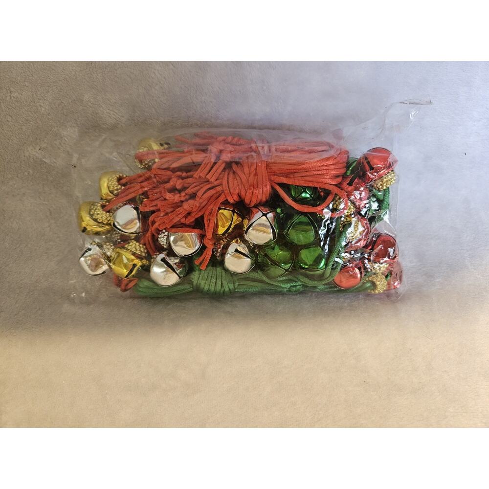 50 Pieces Christmas Jingle Bell Necklaces Green Red Gold Silver Christmas Bells